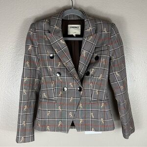 L'AGENCE Brooke Cropped Double Breasted Equestrian Horse Plaid Blazer Rare